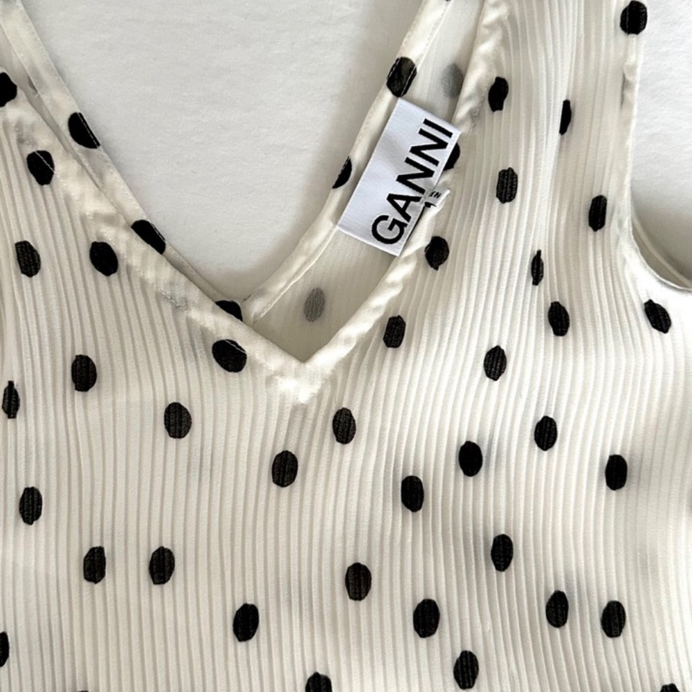 GANNI Polka-Dot Plissé-Georgette Midi Dress Chiffon